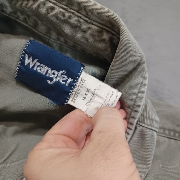 Vtg Wrangler Shirt Mens 18x36 Rugged Denim Original Snap Buttons 2 Flap Pockets - Picture 10 of 11